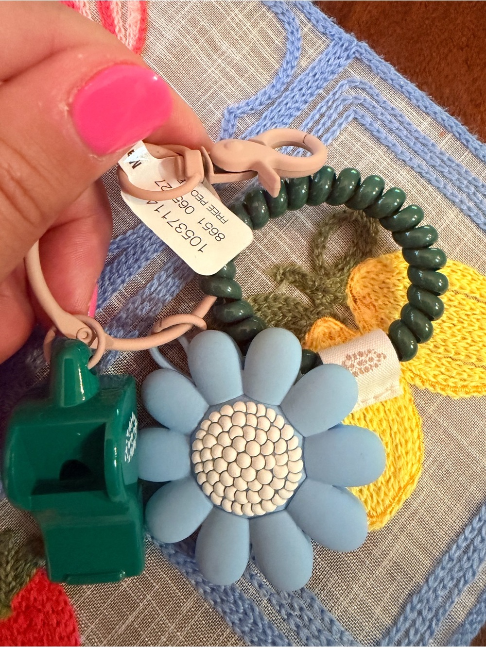 FP Movement by Free People Blue Daisy Key & Card Holder with Green Coil